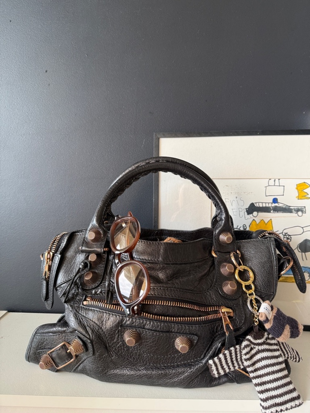 Balenciaga Giant 21 Rose Gold Hardware Black City Shoulder Bag. Rare